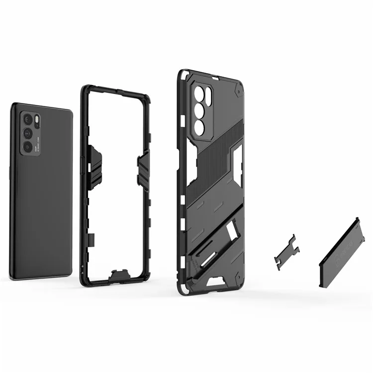 Diseño de Kickstand Protección Resistente PC + TPU Para Oppo Reno6 Pro 5G (MediaTek) - Negro