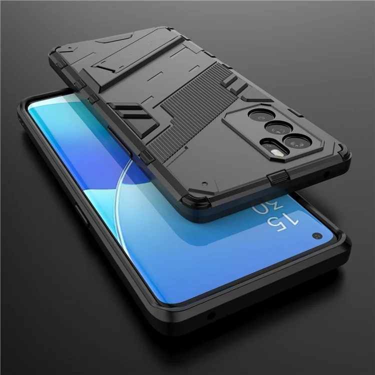 Diseño de Kickstand Protección Resistente PC + TPU Para Oppo Reno6 Pro 5G (MediaTek) - Negro