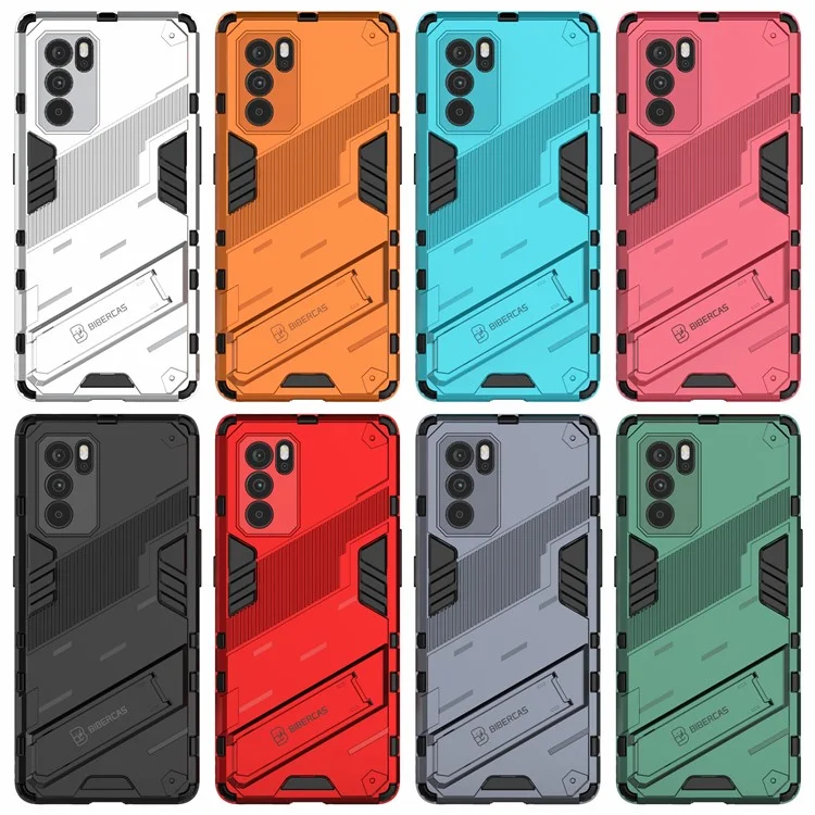 Kickstand Design Heavy Duty Tough Protection PC + TPU Hülle für Oppo Reno6 Pro 5G (MediaTek) - Schwarz
