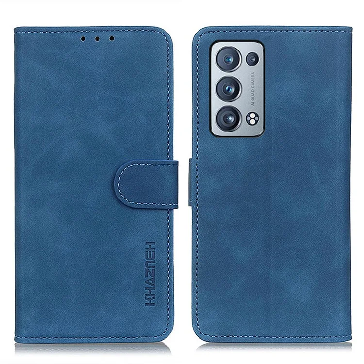 KHAZNEH Wallet Stand Design Vintage Style Protective Leather Cover für Oppo Reno6 Pro+ 5G/Pro 5G (Snapdragon) - Blau