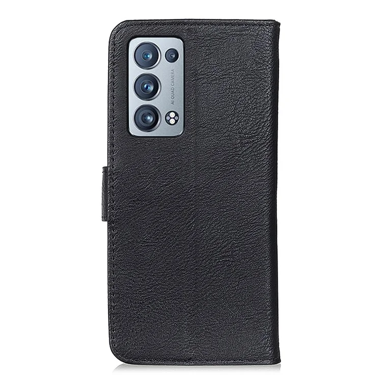 KHAZNEH Leather Wallet Stand Design Phone Cover Shell for Oppo Reno6 Pro+ 5G/Pro 5G (Snapdragon) - Black