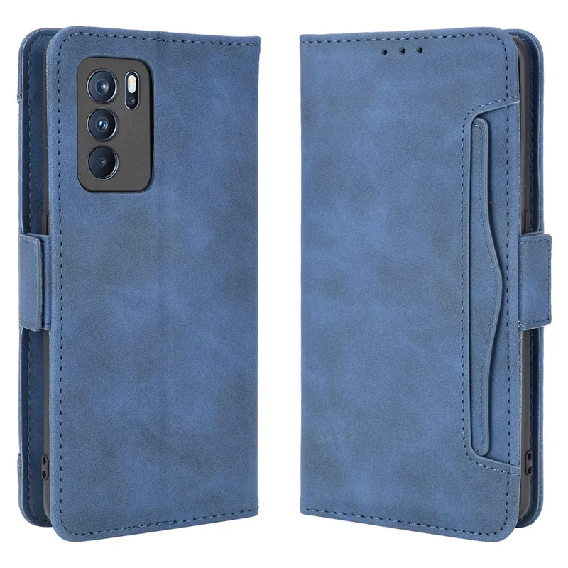 Capa da Caixa da Carteira de Suporte de Couro Com Vários Slots de Cartão Para o Oppo Reno6 Pro 5G (MediaTek) - Azul