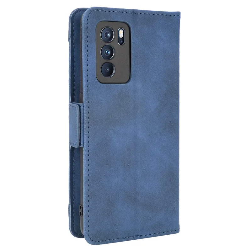 Capa da Caixa da Carteira de Suporte de Couro Com Vários Slots de Cartão Para o Oppo Reno6 Pro 5G (MediaTek) - Azul