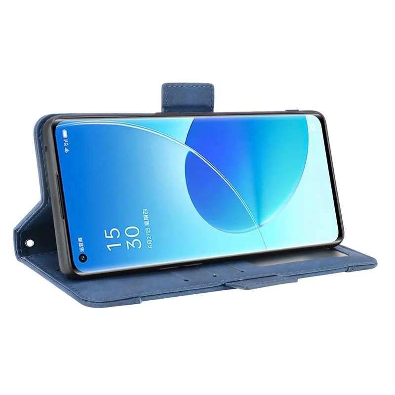 Capa da Caixa da Carteira de Suporte de Couro Com Vários Slots de Cartão Para o Oppo Reno6 Pro 5G (MediaTek) - Azul