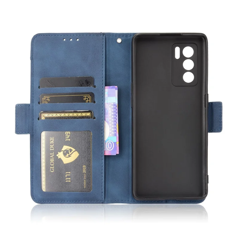 Capa da Caixa da Carteira de Suporte de Couro Com Vários Slots de Cartão Para o Oppo Reno6 Pro 5G (MediaTek) - Azul