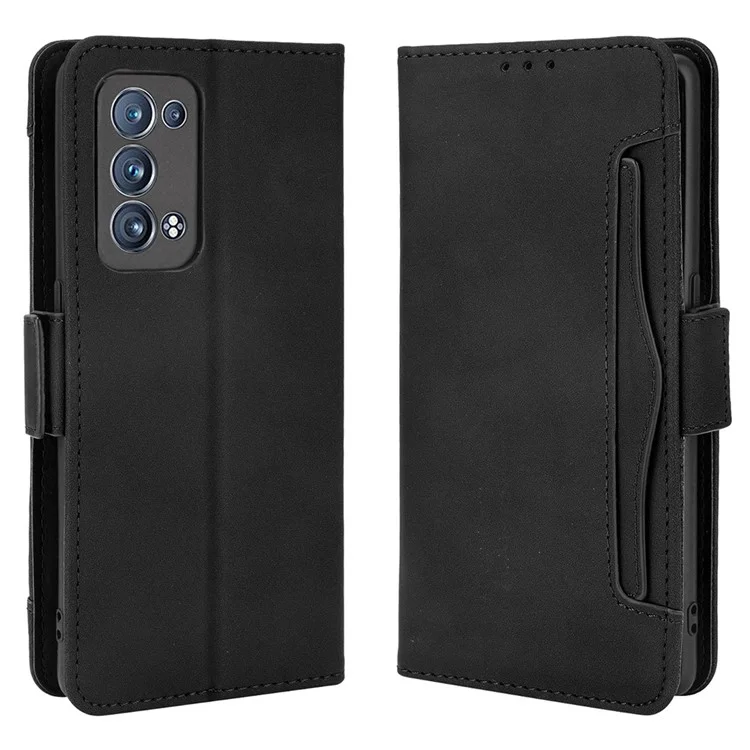 Design mit mehreren Kartenfächern PU-Leder-Standbrieftasche für Oppo Reno6 Pro+ 5G/Pro 5G (Snapdragon) - Schwarz