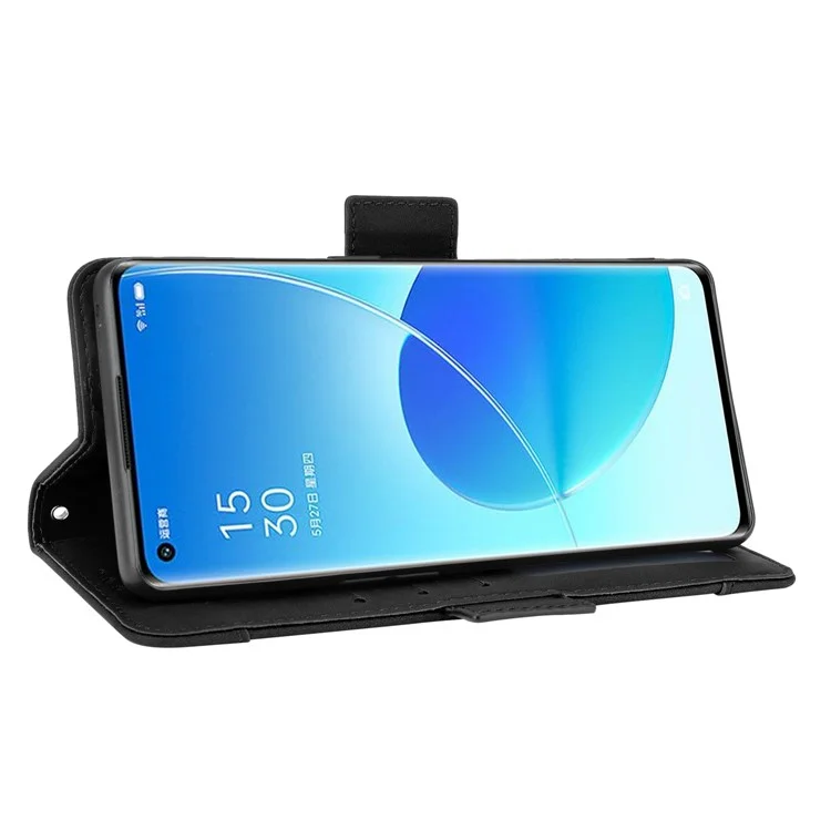 Design mit mehreren Kartenfächern PU-Leder-Standbrieftasche für Oppo Reno6 Pro+ 5G/Pro 5G (Snapdragon) - Schwarz