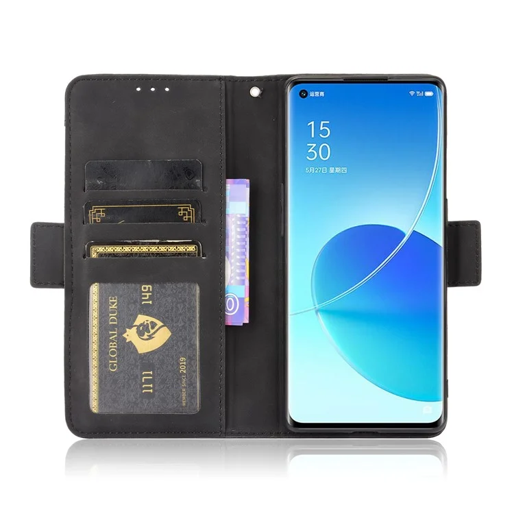 Design mit mehreren Kartenfächern PU-Leder-Standbrieftasche für Oppo Reno6 Pro+ 5G/Pro 5G (Snapdragon) - Schwarz