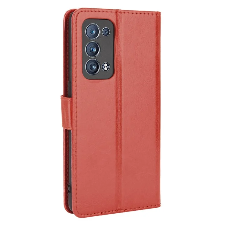 Crazy Horse Texture Wallet Stand PU Leather Phone Shell Fase Para Oppo Reno6 Pro+ 5G/Pro 5G (Snapdragon) - Marrón