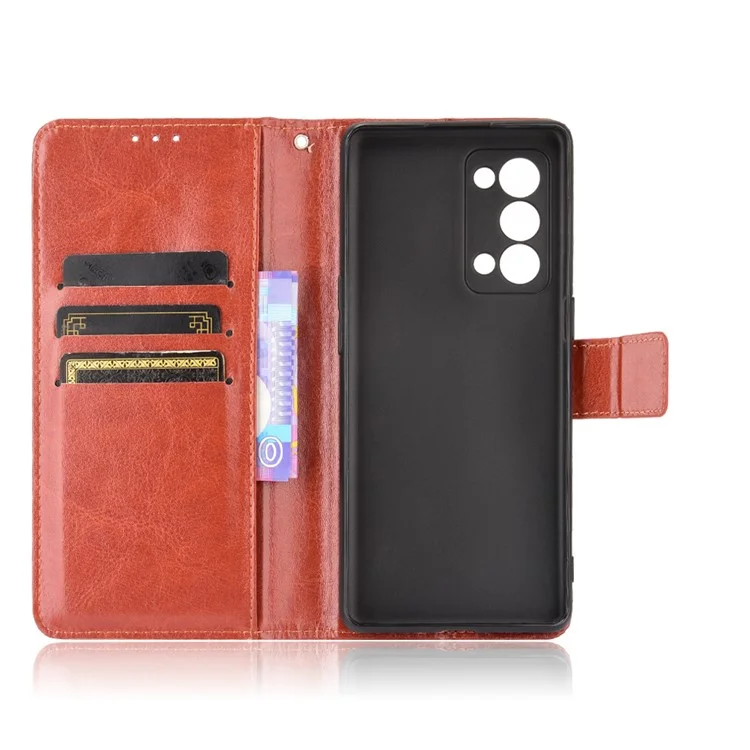 Crazy Horse Texture Wallet Stand PU Leather Phone Shell Fase Para Oppo Reno6 Pro+ 5G/Pro 5G (Snapdragon) - Marrón