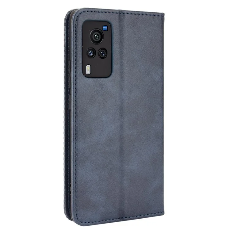 Étui de téléphone en cuir magnétique vintage avec support pour vivo X60 5G/X60 Pro 5G (Global) - Bleu