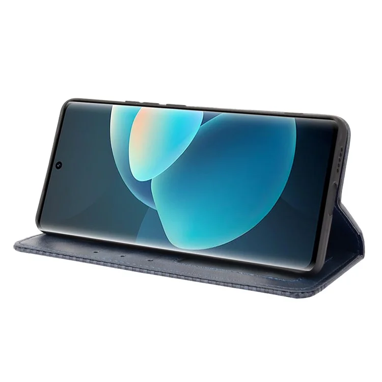 Étui de téléphone en cuir magnétique vintage avec support pour vivo X60 5G/X60 Pro 5G (Global) - Bleu