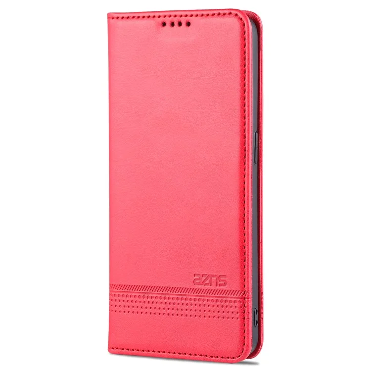 AZNS Stand Design Wallet Case Auto-absorbed Magnetic Leather Cell Phone Shell for Oppo Reno6 5G - Red