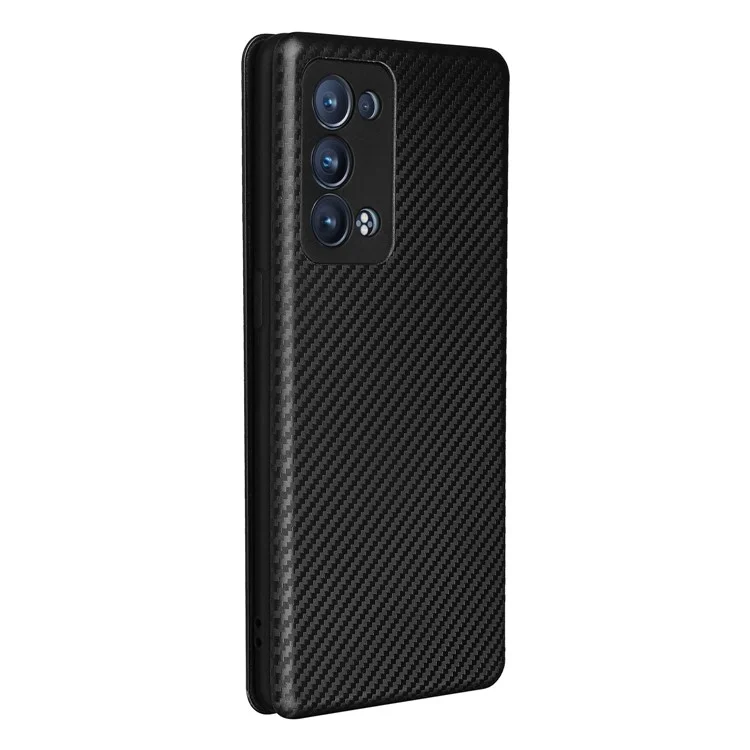 Carbon Fiber Texture Auto-absorbed Cell Phone Protective Stand Case für Oppo Reno6 Pro+ 5G/Pro 5G (Snapdragon) - Schwarz