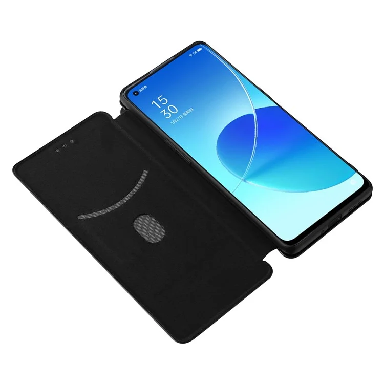 Kohlefaser Textur Auto-absorbiertes Mobiltelefonschutzstand Für Oppo Reno6 Pro+ 5G/Pro 5G (Snapdragon) - Schwarz