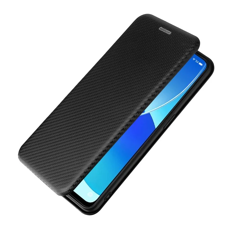 Étui de téléphone portable en cuir absorbant le carbone avec design de support pour Oppo Reno6 5G - Noir
