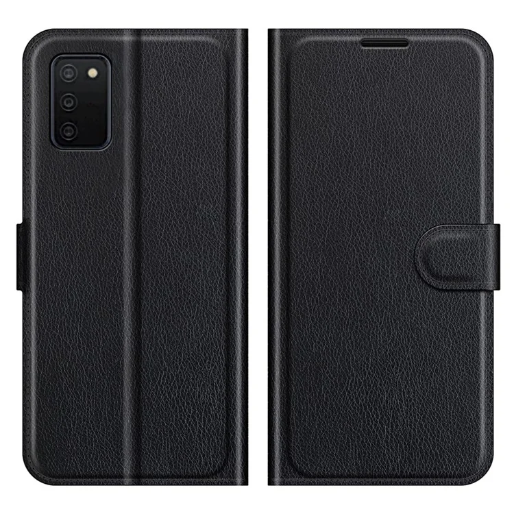 Folio Flip Book Style Protective Litchi Skin Texture Full Body Non-Slip Phone Case for Samsung Galaxy A03s (166.5 x 75.98 x 9.14mm)- Black
