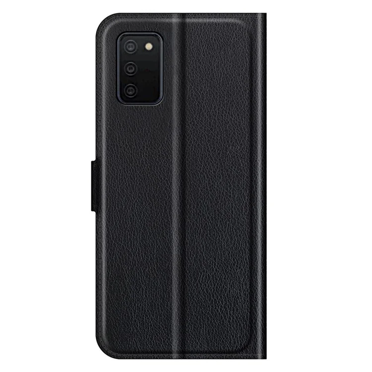 Folio Flip Book Style Protective Litchi Skin Texture Full Body Non-Slip Phone Case for Samsung Galaxy A03s (166.5 x 75.98 x 9.14mm)- Black