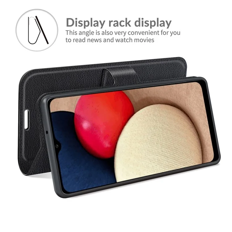 Folio Flip Book Style Protective Litchi Skin Texture Full Body Non-Slip Phone Case for Samsung Galaxy A03s (166.5 x 75.98 x 9.14mm)- Black