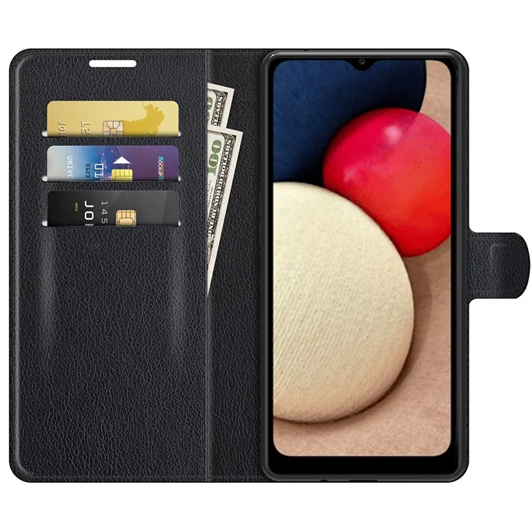 Folio Flip Book Style Protective Litchi Skin Texture Full Body Non-Slip Phone Case for Samsung Galaxy A03s (166.5 x 75.98 x 9.14mm)- Black