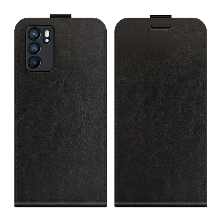 Caixa de Couro de Cavalo Maluco Vertical Com Slot de Cartão Para Oppo Reno6 5g - Preto