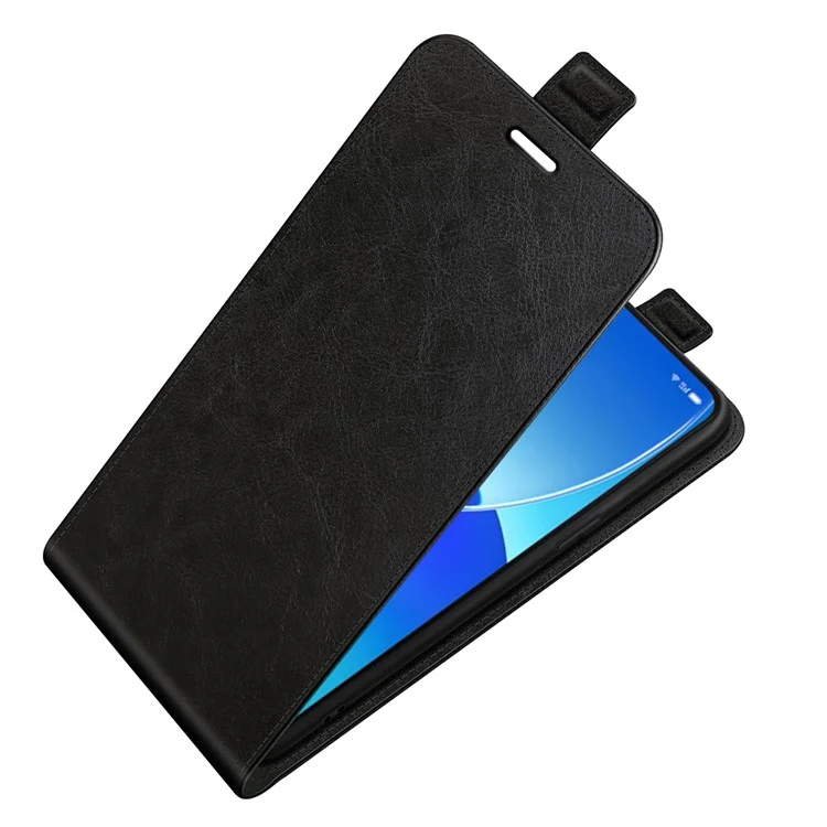 Caixa de Couro de Cavalo Maluco Vertical Com Slot de Cartão Para Oppo Reno6 5g - Preto
