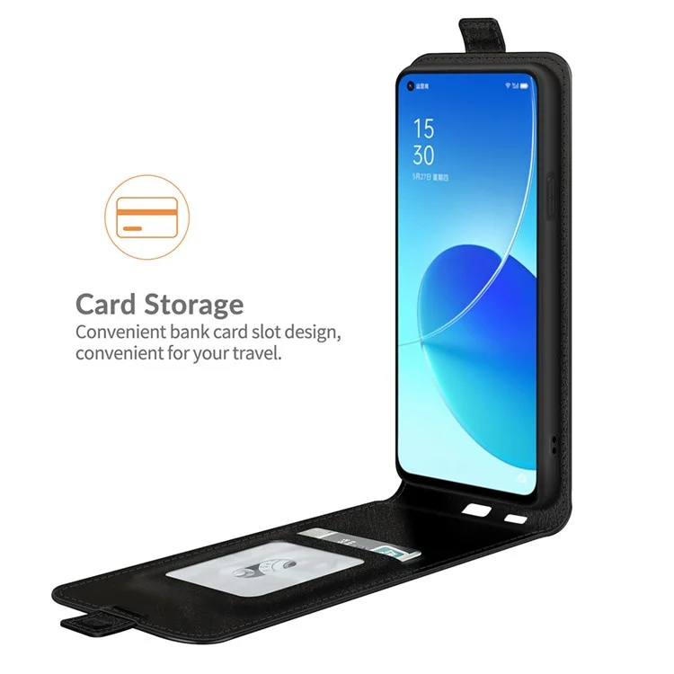 Caixa de Couro de Cavalo Maluco Vertical Com Slot de Cartão Para Oppo Reno6 5g - Preto