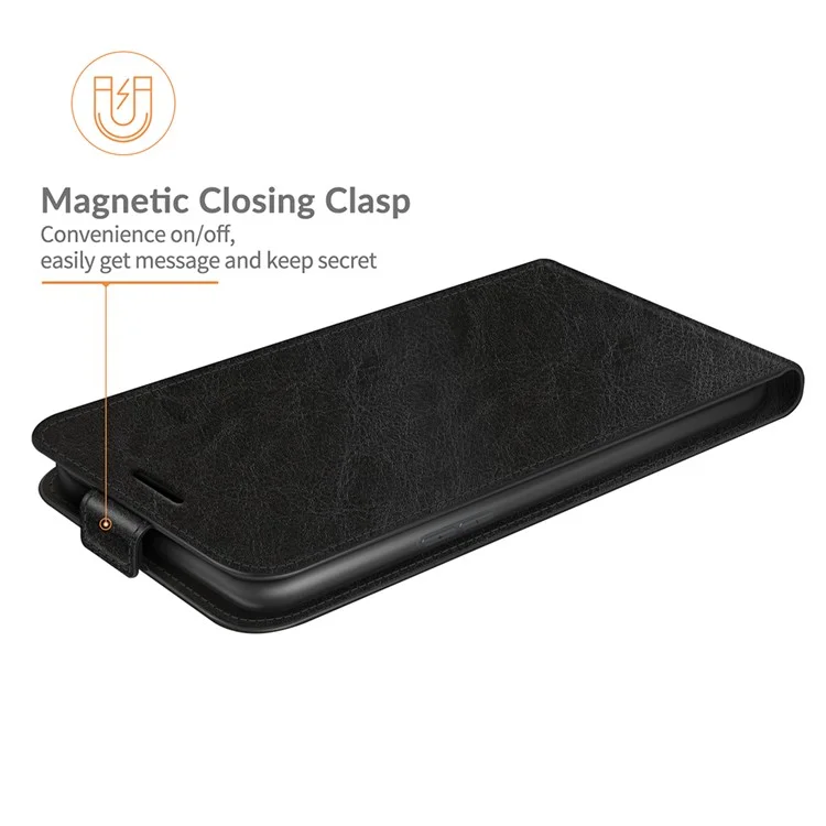 Caixa de Couro de Cavalo Maluco Vertical Com Slot de Cartão Para Oppo Reno6 5g - Preto