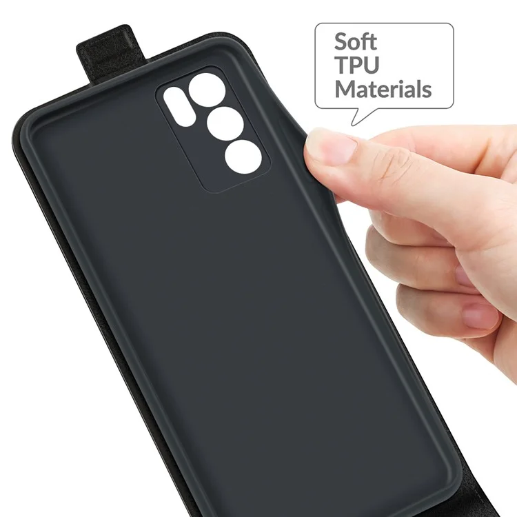 Caixa de Couro de Cavalo Maluco Vertical Com Slot de Cartão Para Oppo Reno6 5g - Preto