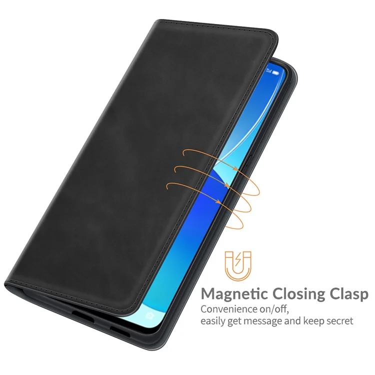 Étui folio en cuir à absorption automatique au toucher de la peau avec support portefeuille pour Oppo Reno6 5G - Noir