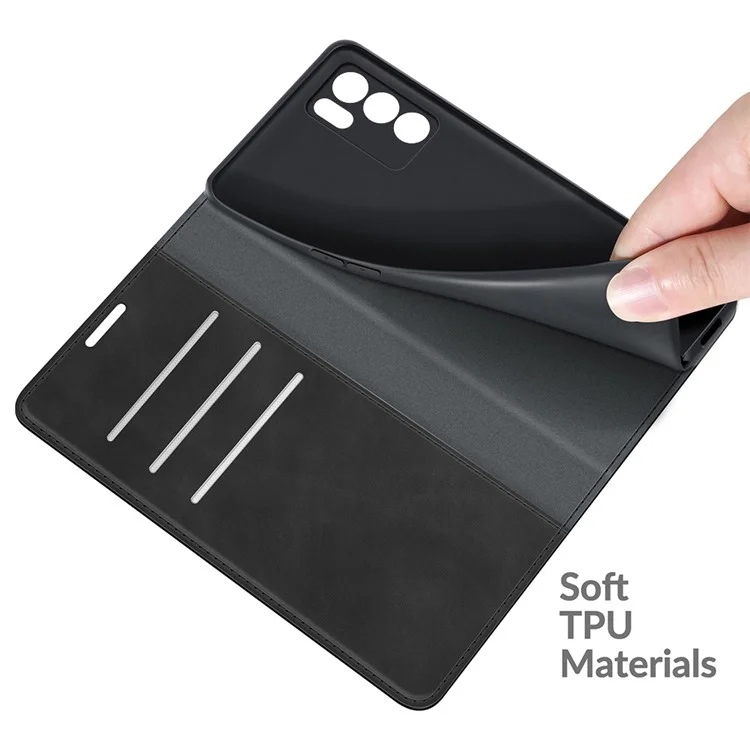 Étui folio en cuir à absorption automatique au toucher de la peau avec support portefeuille pour Oppo Reno6 5G - Noir