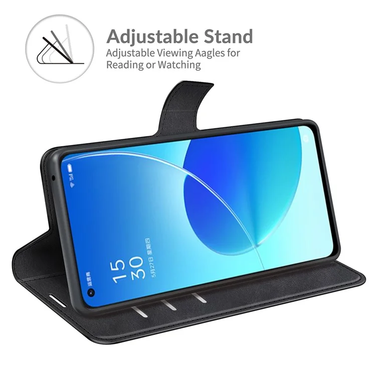 Étui en cuir avec support en métal et fermeture magnétique pour Oppo Reno6 5G - Noir