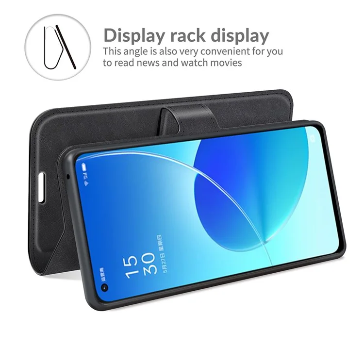 Étui en cuir avec support en métal et fermeture magnétique pour Oppo Reno6 5G - Noir