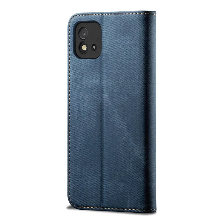Jeans Cloth Texture Full Protection Leather Wallet Stand Phone Shell Case for Realme C20/C11 (2021) - Azul