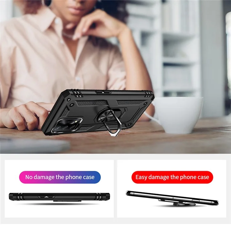 Custodia protettiva per telefono cellulare militare di grado ibrido in PC rigido + TPU morbido, resistente agli urti, per Oppo A74 4G / Oppo F19 - Nero