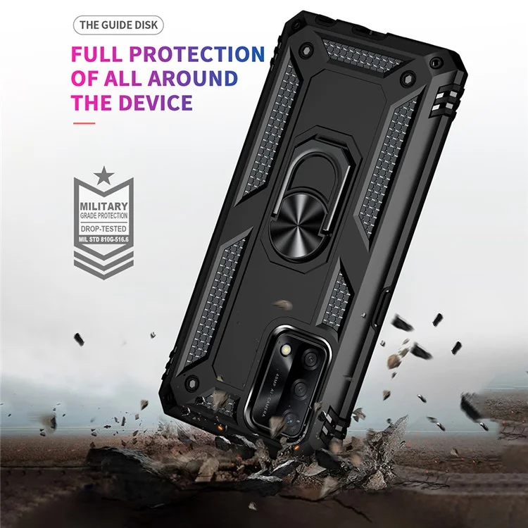 PC Duro Híbrido de Grado Militar + TPU Suave TPU Heavy Duty Shock -protective Telephone Para Oppo A74 4G / Oppo F19 - Negro