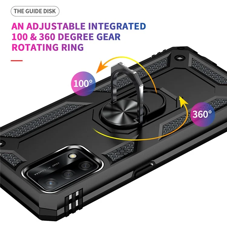 Custodia protettiva per telefono cellulare militare di grado ibrido in PC rigido + TPU morbido, resistente agli urti, per Oppo A74 4G / Oppo F19 - Nero