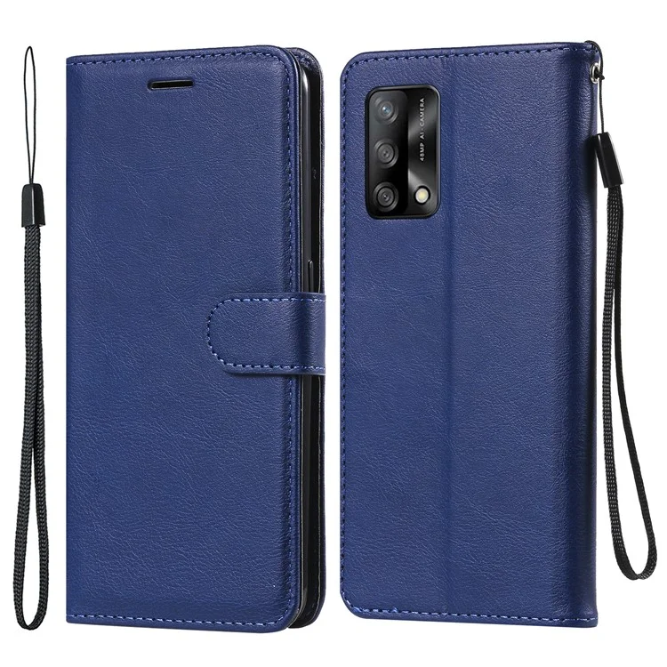 For Oppo A74 4G / F19 4G Case Solid Color Leather Mobile Cover Wallet Stand with Strap - Blue