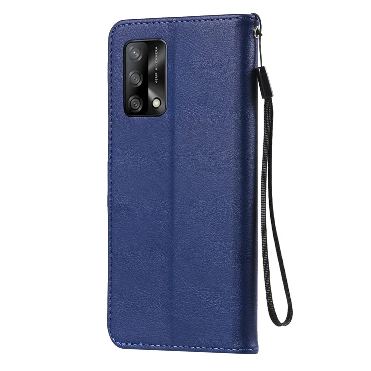 For Oppo A74 4G / F19 4G Case Solid Color Leather Mobile Cover Wallet Stand with Strap - Blue