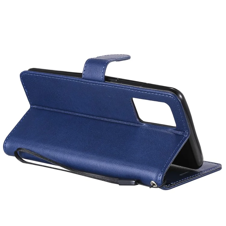 For Oppo A74 4G / F19 4G Case Solid Color Leather Mobile Cover Wallet Stand with Strap - Blue