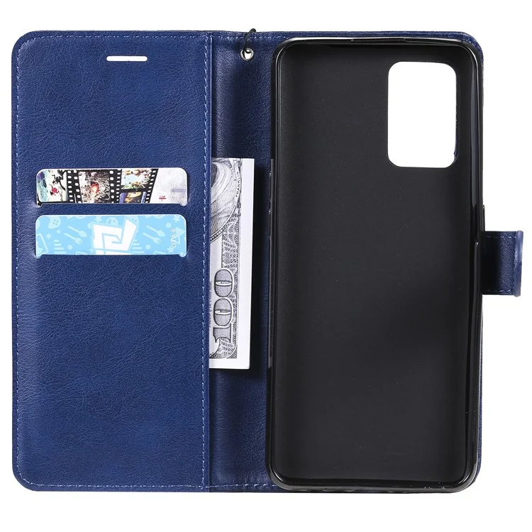 For Oppo A74 4G / F19 4G Case Solid Color Leather Mobile Cover Wallet Stand with Strap - Blue