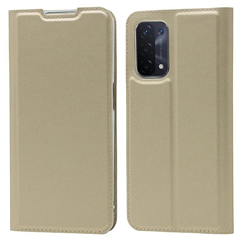 Caso de Capa de Telefonia de Couro Absorvido Automaticamente Com Slot de Cartão Para o Oppo A54 5G - Ouro