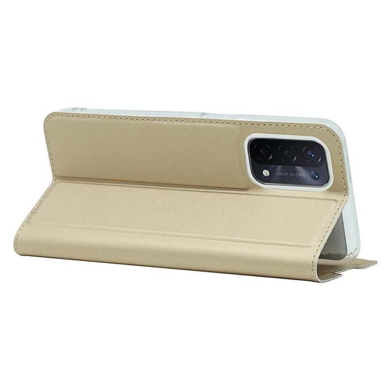 Caso de Capa de Telefonia de Couro Absorvido Automaticamente Com Slot de Cartão Para o Oppo A54 5G - Ouro