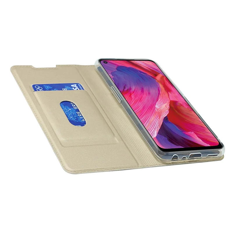 Caso de Capa de Telefonia de Couro Absorvido Automaticamente Com Slot de Cartão Para o Oppo A54 5G - Ouro