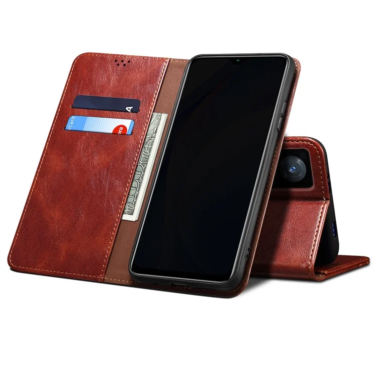 Custodia protettiva per telefono in pelle design wallet con supporto per vivo V21e 4G / Y73 2021 - Marrone
