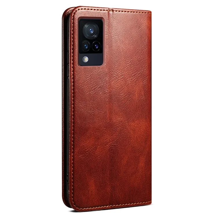 Custodia protettiva per telefono in pelle design wallet con supporto per vivo V21e 4G / Y73 2021 - Marrone
