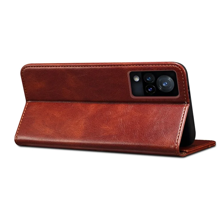 Custodia protettiva per telefono in pelle design wallet con supporto per vivo V21e 4G / Y73 2021 - Marrone