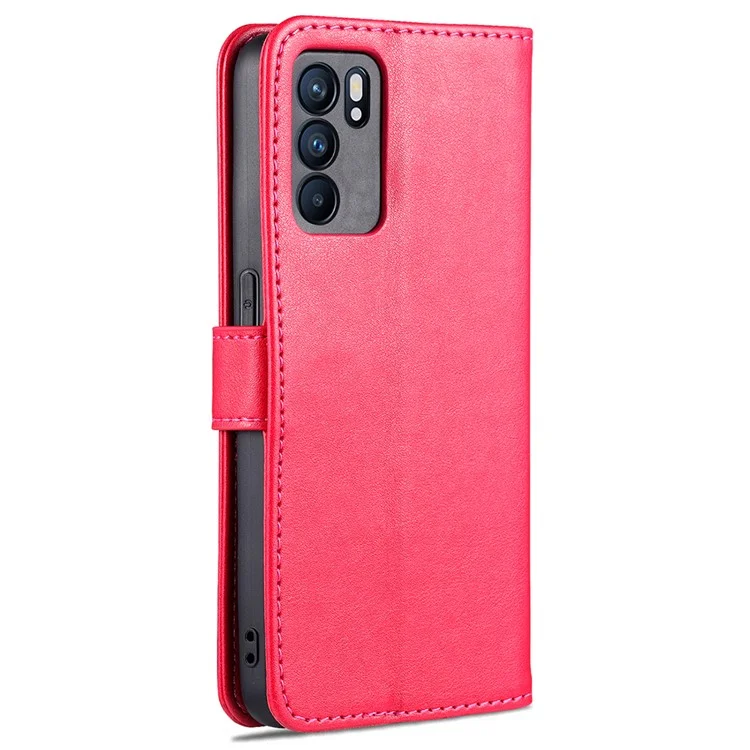 AZNS Portefeuille de Protection Complète Stand PU Cuir en Revue TPU TPU Écoute de Téléphone Pour Oppo Reno6 5G - Rouge
