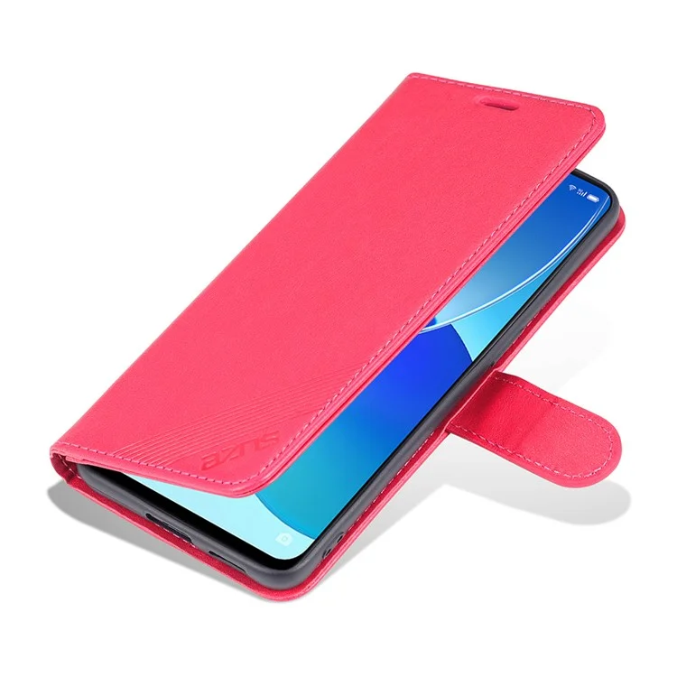AZNS Portefeuille de Protection Complète Stand PU Cuir en Revue TPU TPU Écoute de Téléphone Pour Oppo Reno6 5G - Rouge