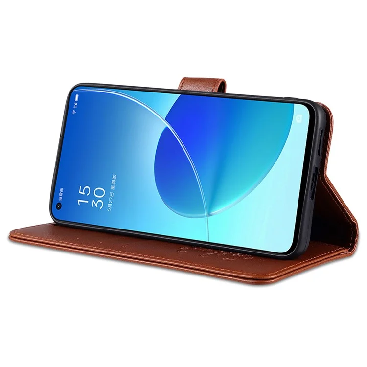 AZNS Portefeuille de Protection Complète Stand PU Cuir en Revue TPU TPU Écoute de Téléphone Pour Oppo Reno6 5G - Rouge
